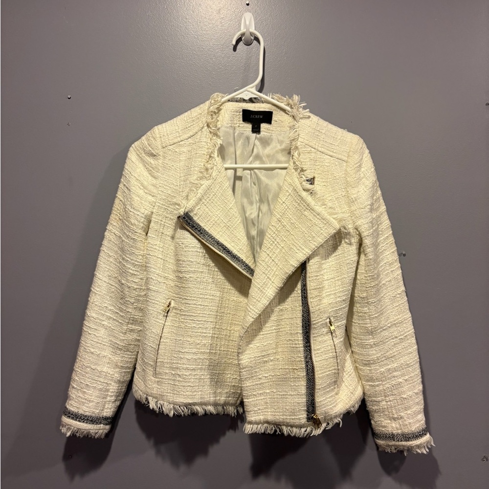 J. Crew Cream Textured Tweed Jacket with Gray Accents